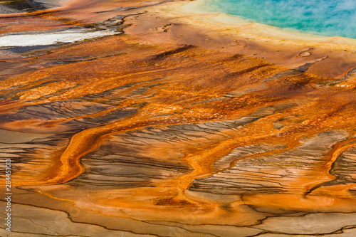 Elevated view of bacterial mat, Grand Prismatic Spring, Midway Geyser Basin, Yellowstone National Park (Montana, Wyoming)