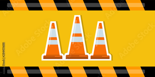 cone with striped caution tape  for under construction concept vector illustration 