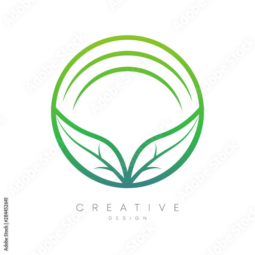 Logo design with flower shape inside. Flower petals with unique leaves. Modern circle design. Combined leaves and sound. Can be used for brands, labels, or incorporated into your other designs.