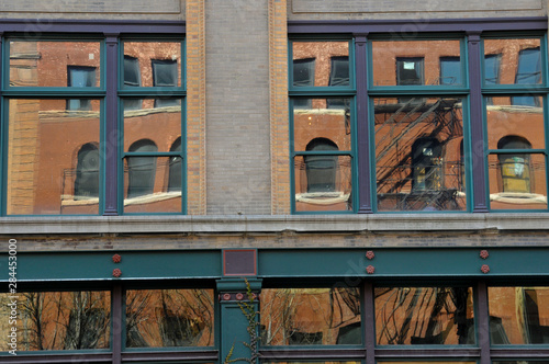 Building facades in Old Market historic district in downtown Omaha, Nebraska
