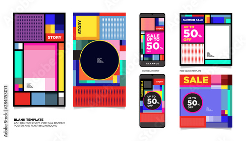 Geometric Colorful Flat Summer Sale 50% discount Background. The Template can use for, landing page, template, ui, web, homepage, poster, banner, flyer. 