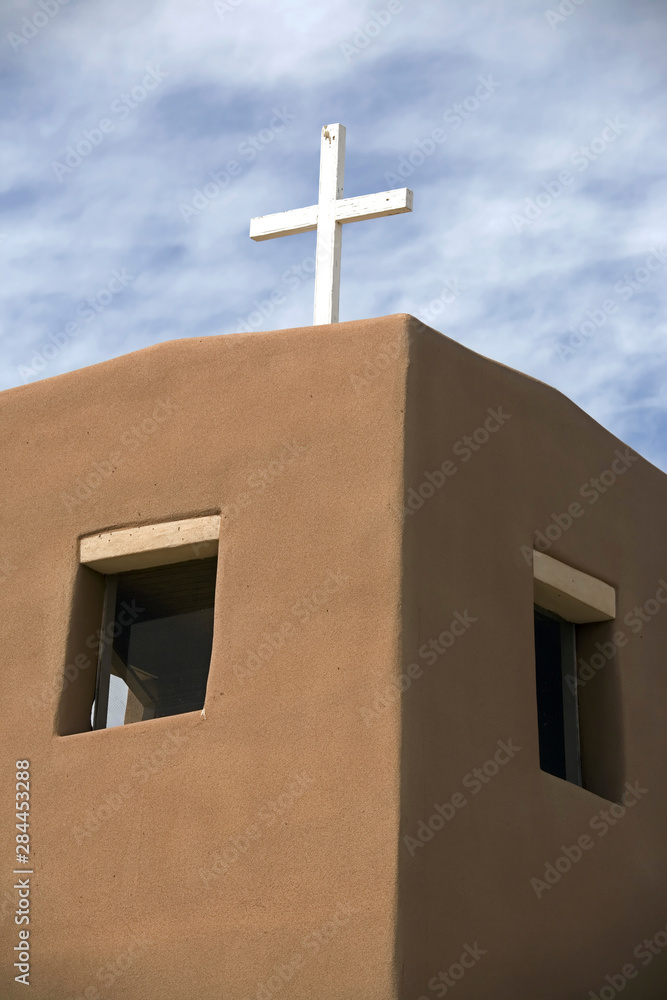 USA, New Mexico, Nambe. Mission El Sagrado Corazon or Sacred Heart catholic church in Nambe, New Mexico. Built in the late 18th century, destroyed by a fire April 18 1946 and rebuilt in 1947. USA, New Mexico, Nambe. Mission El Sagrado Corazon or Sacred Heart catholic church in Nambe, New Mexico. Built in the late 18th century, destroyed by a fire April 18 1946 and rebuilt in 1947.