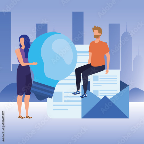 young couple with envelope mail