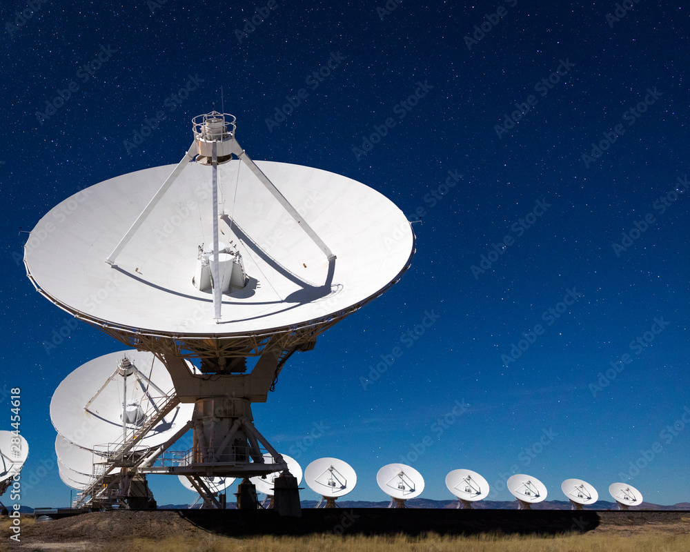 Karl G. Jansky, Very Large Array (VLA), National Radio Astronomy Observatory. 82 feet or 25 meters in diameter in the plains of San Agustin, New Mexico, USA Karl G. Jansky, Very Large Array (VLA), National Radio Astronomy Observatory. 82 feet or 25 meters in diameter in the plains of San Agustin, New Mexico, USA