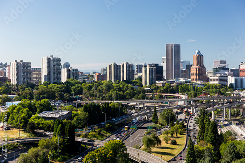 USA, Oregon, Portland. A view of the highways and downtown from the OHSU gondola. © Brent Bergherm/Danita Delimont