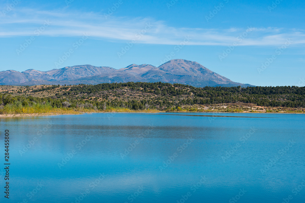 USA, New Mexico, Blanding, Reservoir Number four Framing Abajo Mountains USA, New Mexico, Blanding, Reservoir Number four Framing Abajo Mountains