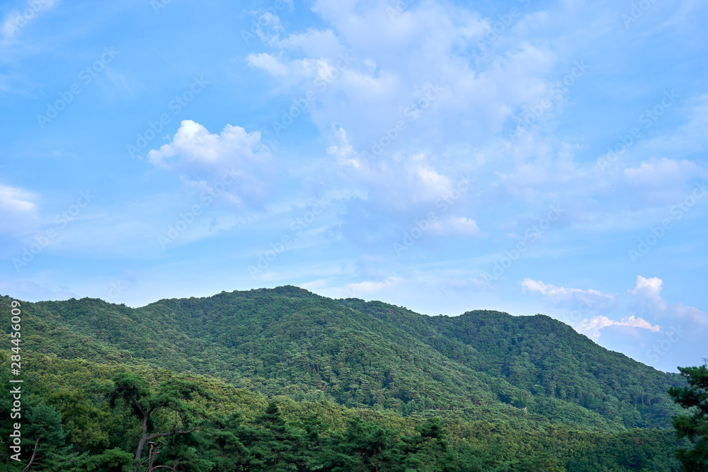 The mountains and the blue sky of Jechun, South Korea.