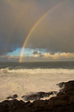 Double Rainbow, early morning, seascape, Depoe Bay, Oregon, USA