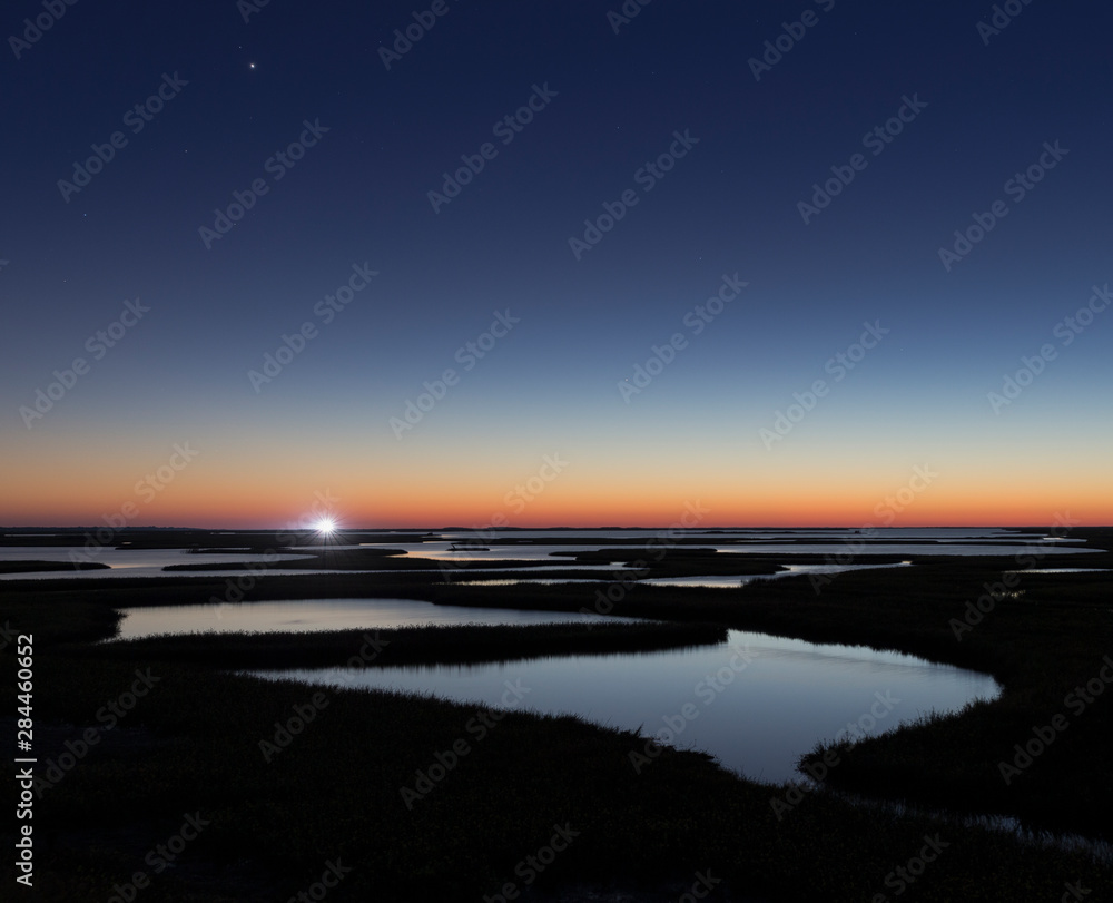 Fototapeta premium Welder Flats at sunset, San Antonio Bay, Matagorda Island, Texas