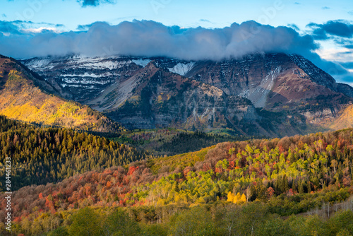 Mount Timpanogos and brilliant Fall foliage, Wasatch Mountains, Utah