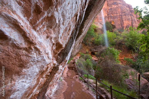 Utah, Zion National Park, trail and waterfall, at Lower Emerald Pool photo