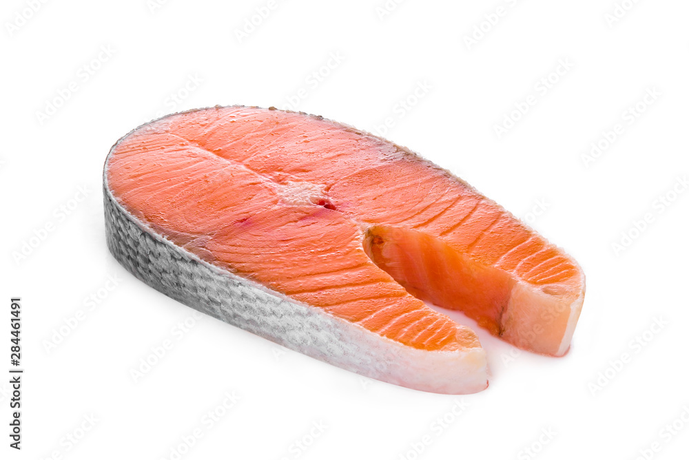 raw salmon piece isolated on white background raw salmon piece isolated on white background