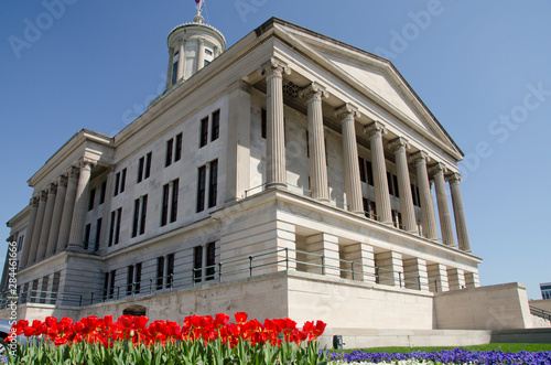 Tennessee, Nashville. Historic Tennessee State Capitol building, circa 1854, built Grecian style with Ionic columns. National Register of Historic Landmarks.