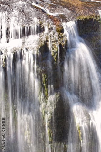USA, Washington State, Lewis River. Water cascades over mossy rocks at the Lower Lewis River Falls, Washington State.