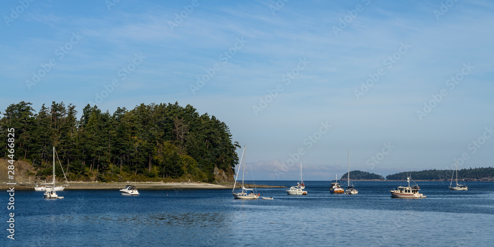 San Juan Islands, Washington State. Boats at anchor.