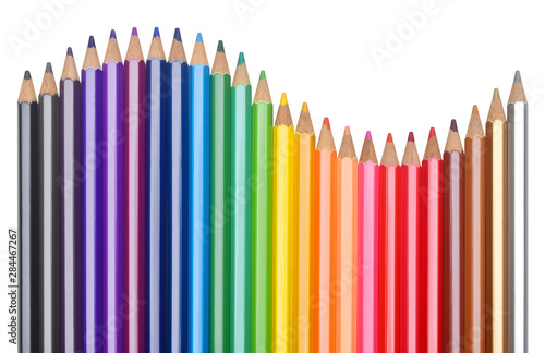 Top view of coloured pencils.