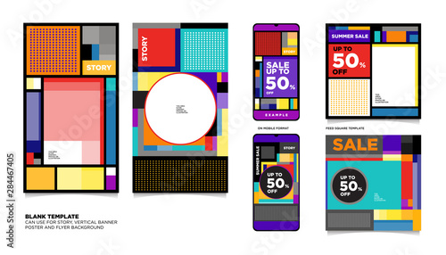 Geometric Colorful Flat Summer Sale 50% discount Background. The Template can use for, landing page, template, ui, web, homepage, poster, banner, flyer. 