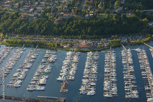 Quadro su tela Aerial view of Magnolia neighborhood and Elliott Bay Marina, Seattle, Washington