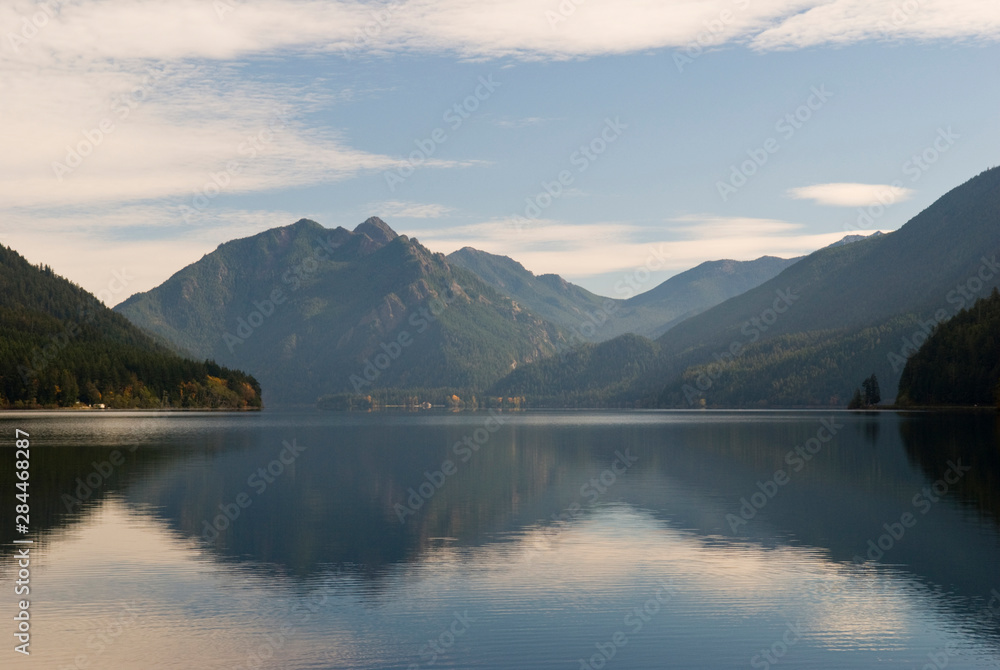 USA, WA, Olympic Peninsula. Lake Crescent is deep lake carved by glaciers. Located in northern section of Olympic National Park.