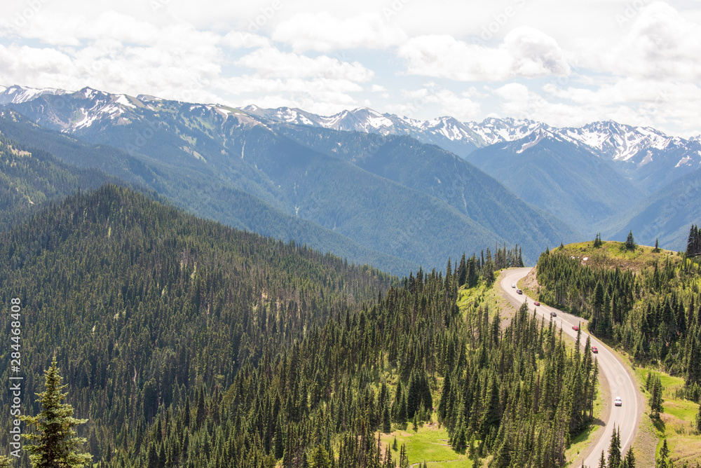 Fototapeta premium USA, Washington State, Olympic National Park Mt. Angeles road to Hurricane Ridge from Olympic National Park visitor center Port Angeles