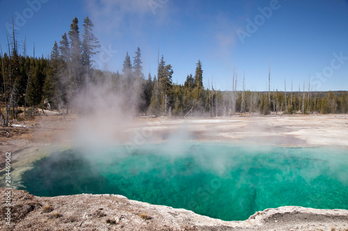 USA, Wyoming, Yellowstone National Park. Abyss Pool and walkway. 