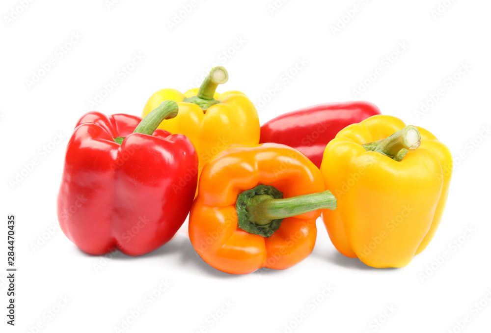 Fresh ripe bell peppers on white background Fresh ripe bell peppers on white background