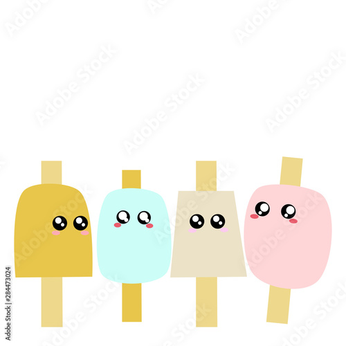 4 helados con ojos tiernos, kawaii