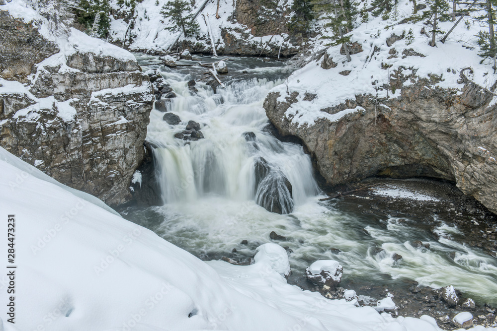 USA, Wyoming, Yellowstone National Park, Firehole Falls in Winter USA, Wyoming, Yellowstone National Park, Firehole Falls in Winter