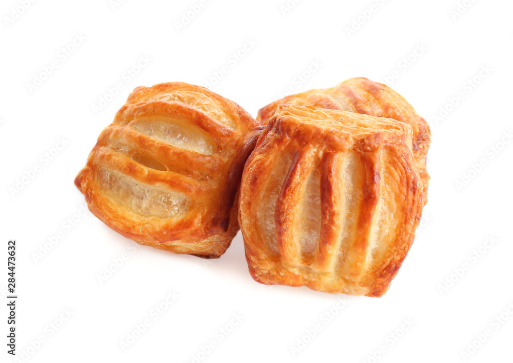 Fresh tasty puff pastry on white background Fresh tasty puff pastry on white background