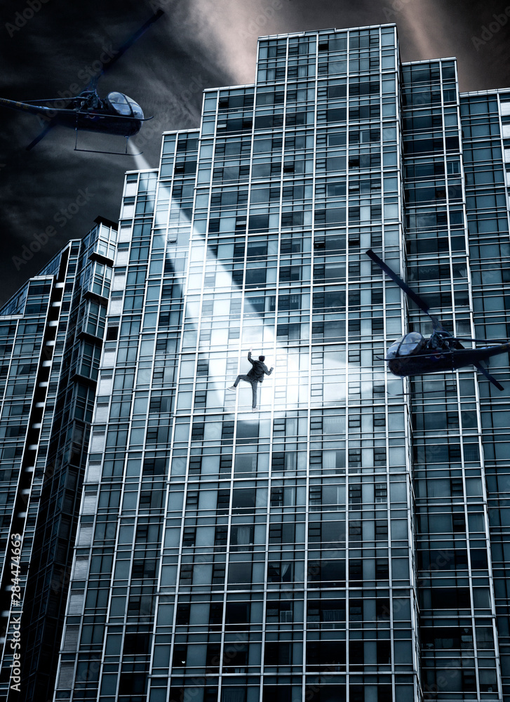 Fototapeta premium Thief and Helicopter, composite image.