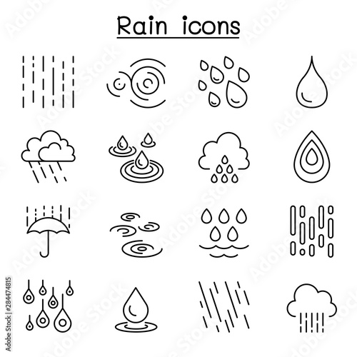 Rain icon set in thin line style