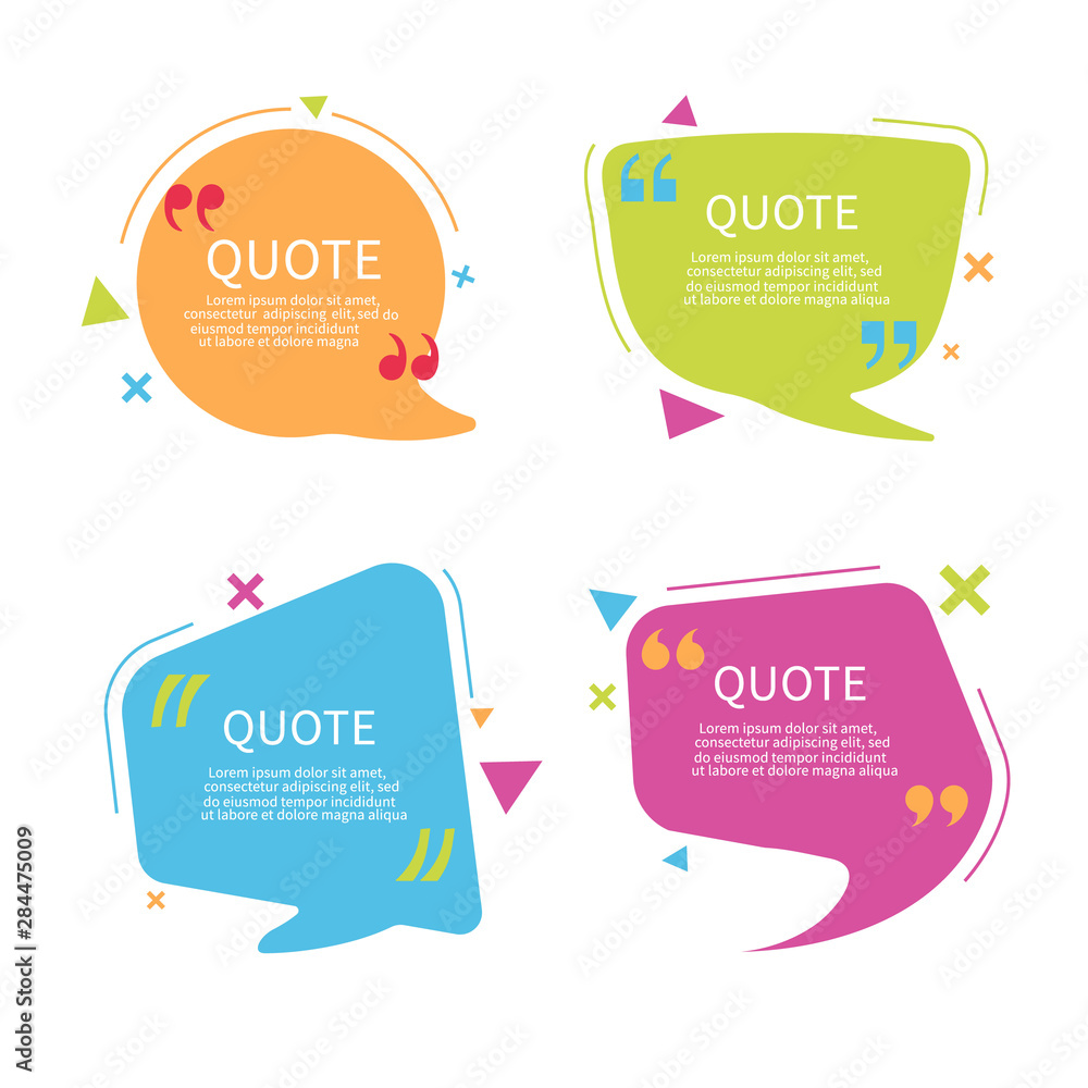 Quote bubble box template with text. Speech bubble with quote in flat