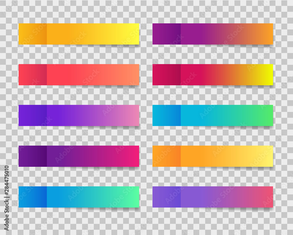 Trendy post note stickers with gradient on transparent background. Sticky note template. Set of colorful post note paper. vector Trendy post note stickers with gradient on transparent background. Sticky note template. Set of colorful post note paper. vector