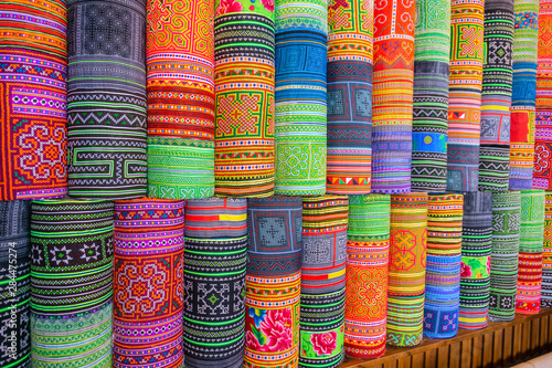 Handicrafts embroidered cloth with traditional pattern of ethnic minority Hmong in Vietnam photo