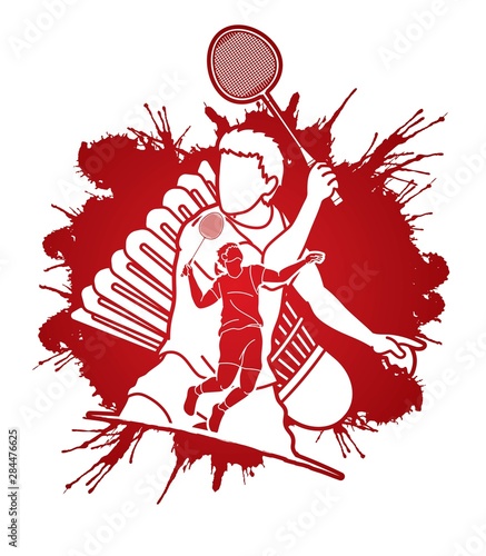 Badminton players cartoon sport graphic vector.