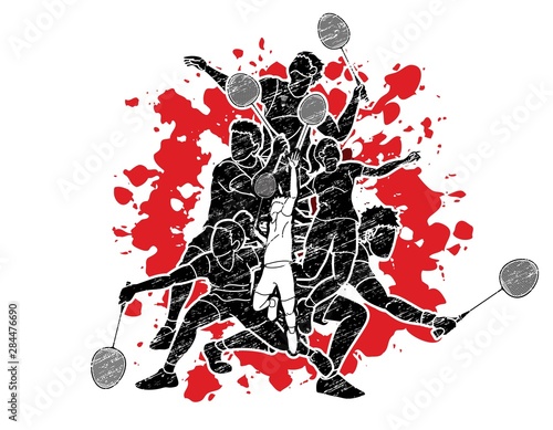 Badminton players cartoon sport graphic vector.