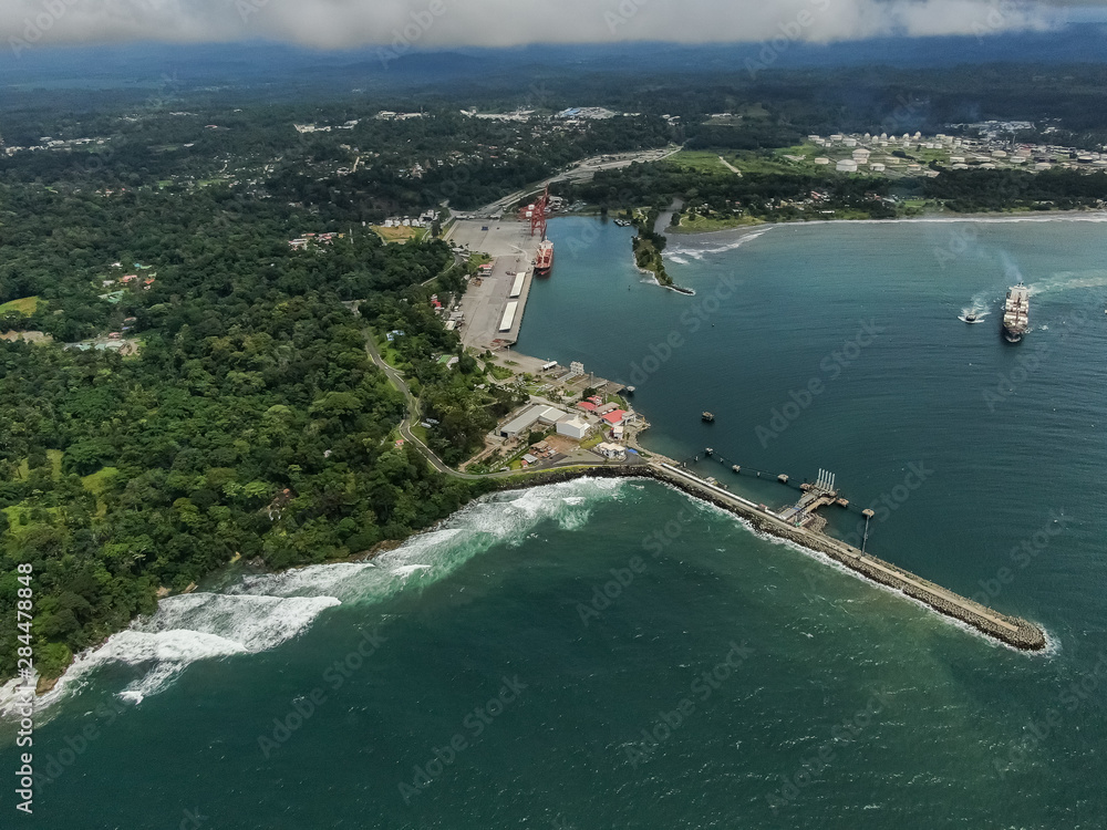 Beautiful aerial view of the Moin Port in Limon Costa Rica