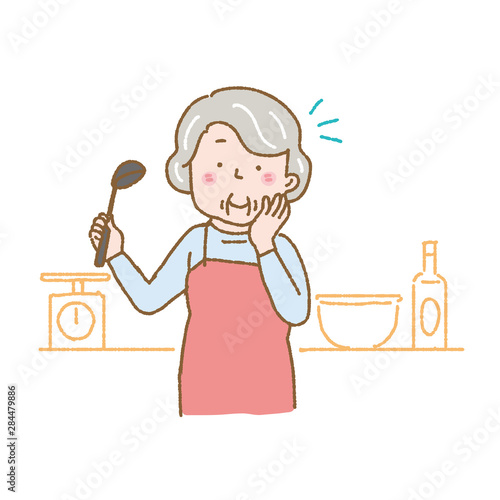 料理をするシニア　女性　イラスト