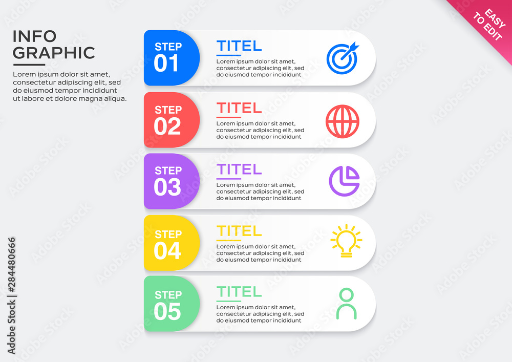 Presentation business infographic template with 5 options. Vector illustration. Presentation business infographic template with 5 options. Vector illustration.