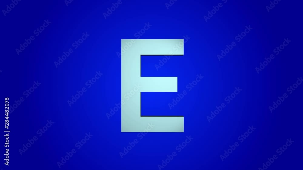 E letter 3D rotation on a blue background Alphabet E letter 3D rotation on a blue background Alphabet