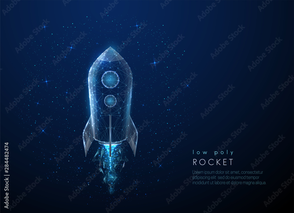 Abstact rocket flying in the space. Low poly style design Abstact rocket flying in the space. Low poly style design