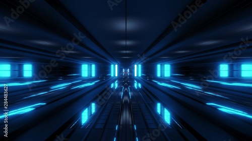 clean style blck tunnel corridor background with blue glow background 3d rendering