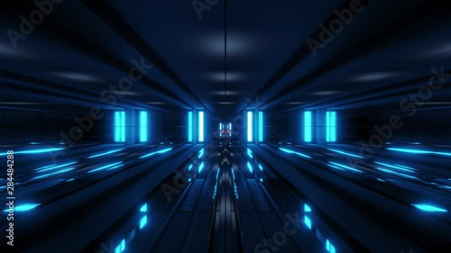 clean style blck tunnel corridor background with blue glow background 3d rendering endkess looping loop photo