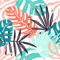 Sierkussen Turquoise patronen Handgetekende junglebladeren chaotisch patroon  © Janna Mudrak