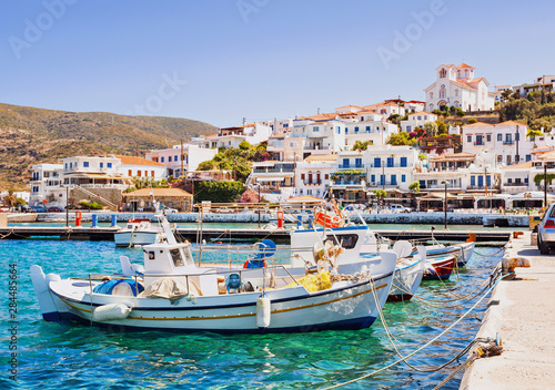 Fototapeta Naklejka Na Ścianę i Meble -  Beautiful view of Batsi village, Andros island, Cyclades, Greece