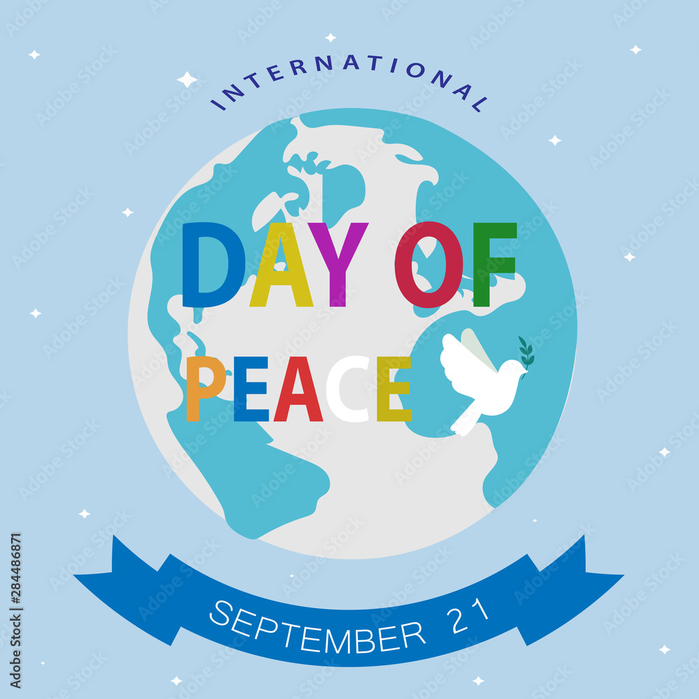 Dove with olive branch, International Peace Day poster.