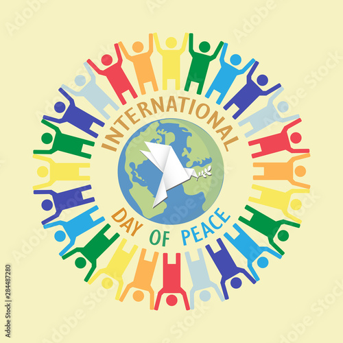 People around the world of international day of peace on pastel background.