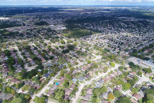Aerial view of  residential home in North West area of Houston, Texas