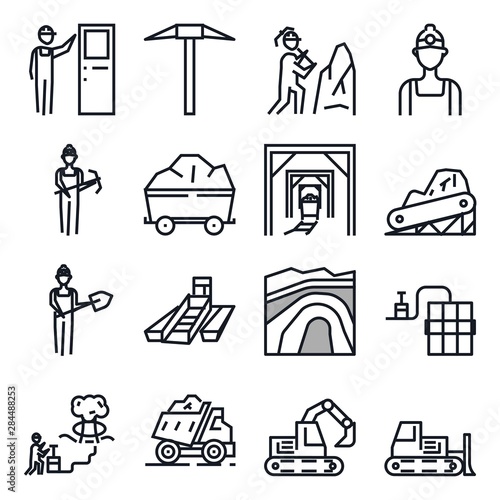 Mining icons set, mining equipment, outline with editable stroke,vector illustration