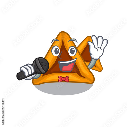 Singing hamantaschen cookies isolated with the mascot